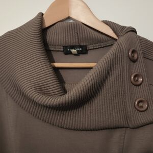 Brown Ribbed Button Sleeveless Dress